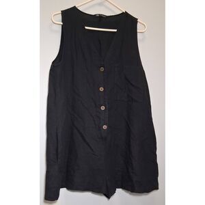 Zara womens large linen cotton wide leg short romper black